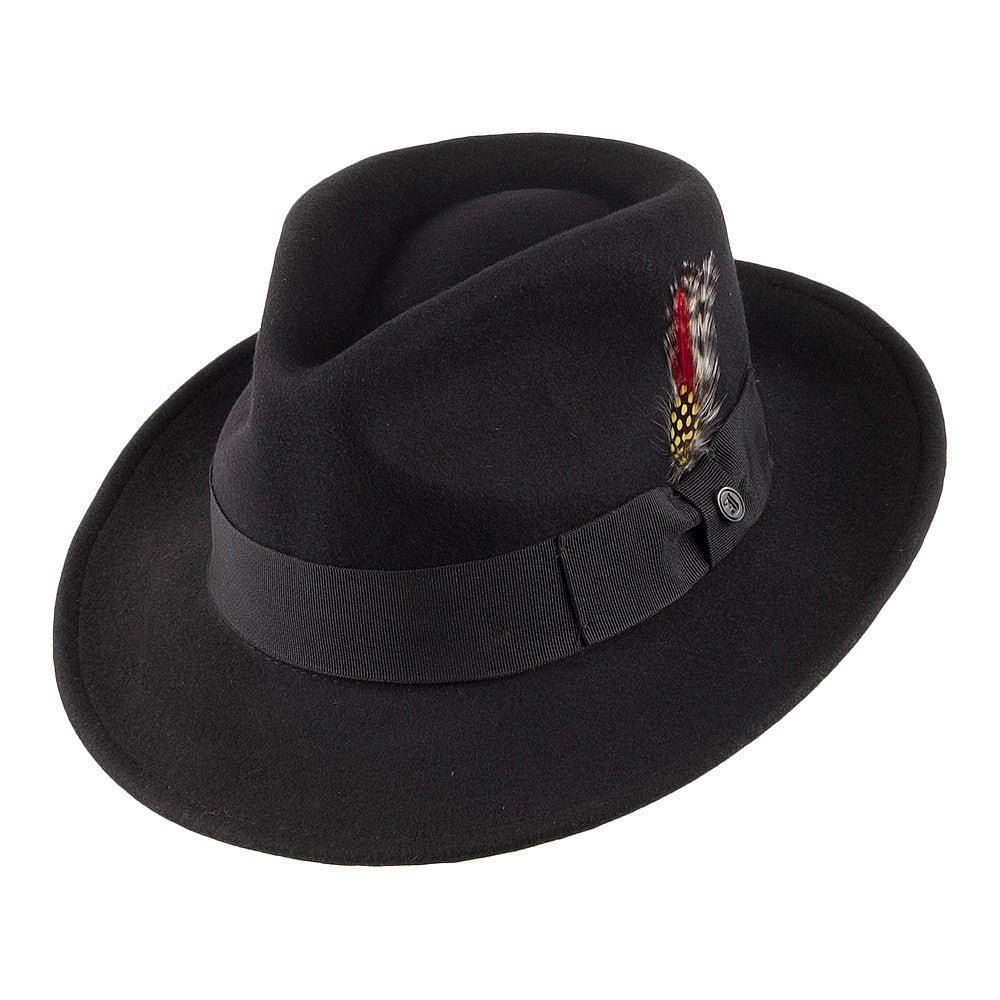 Jaxon & James Crushable C-Crown Wool Felt Fedora Hat - Black