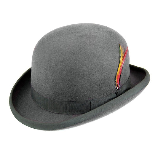 Jaxon & James Wool Felt English Bowler Hat with Grey Band - Grey