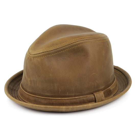 New York Hat Company Vintage Leather Trilby Hat - Brown