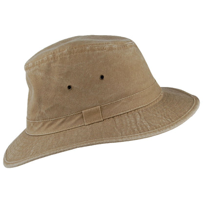 Dorfman Pacific Hats Rondavel Cotton Safari Fedora Hat - Khaki