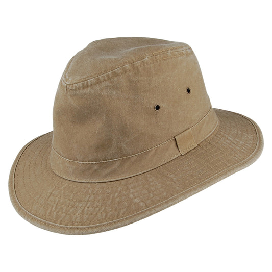 Dorfman Pacific Hats Rondavel Cotton Safari Fedora Hat - Khaki