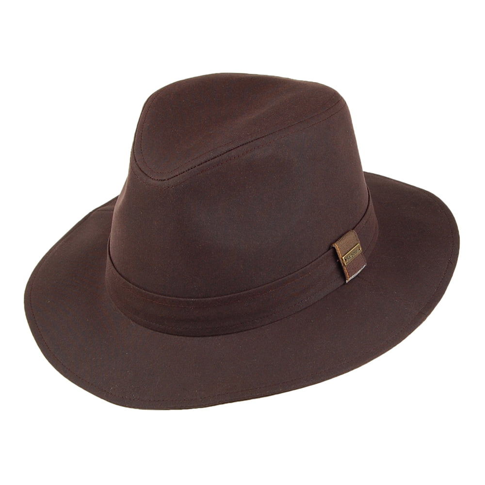 Barbour Hats Vintage Waxed Cotton Bushman Fedora Hat - Rust