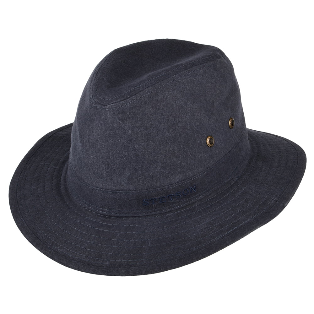 Stetson Hats Organic Cotton Crushable Safari Fedora Hat - Navy Blue