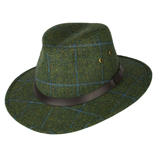 Failsworth Hats Huntsman Windowpane Showerproof Fedora Hat - Olive-Blue