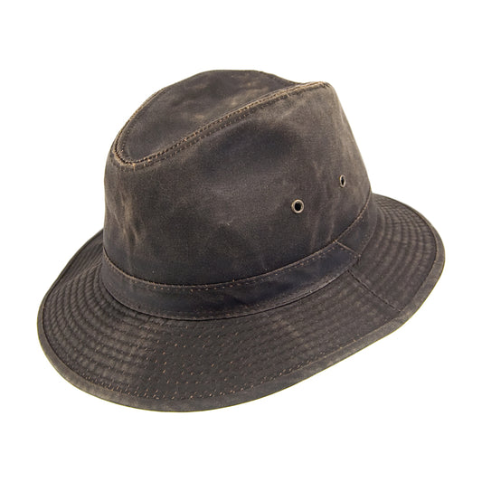 Dorfman Pacific Hats Weathered Cotton Safari Fedora - Brown