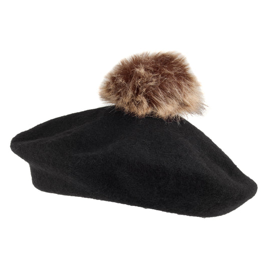 Whiteley Hats Wool Beret with Pom - Black
