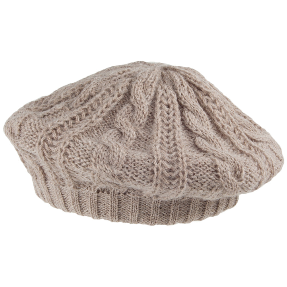 Whiteley Hats Cable Knit Beret - Bark