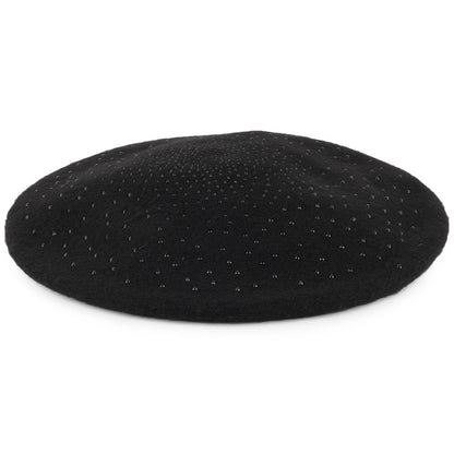 Whiteley Hats Wool Beret With Jet Stones - Black