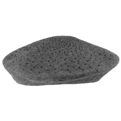 Whiteley Hats Wool Beret With Jet Stones - Dark Grey