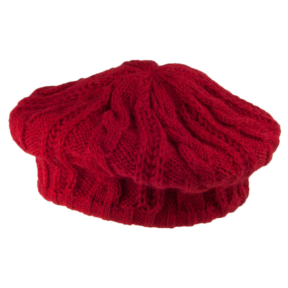 Whiteley Hats Cable Knit Beret - Red