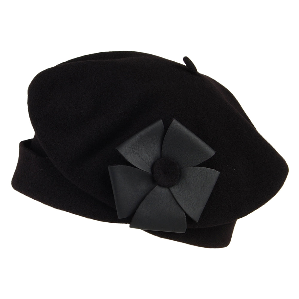 Héritage par Laulhère Hats Fleurine Merino Wool Beret - Black