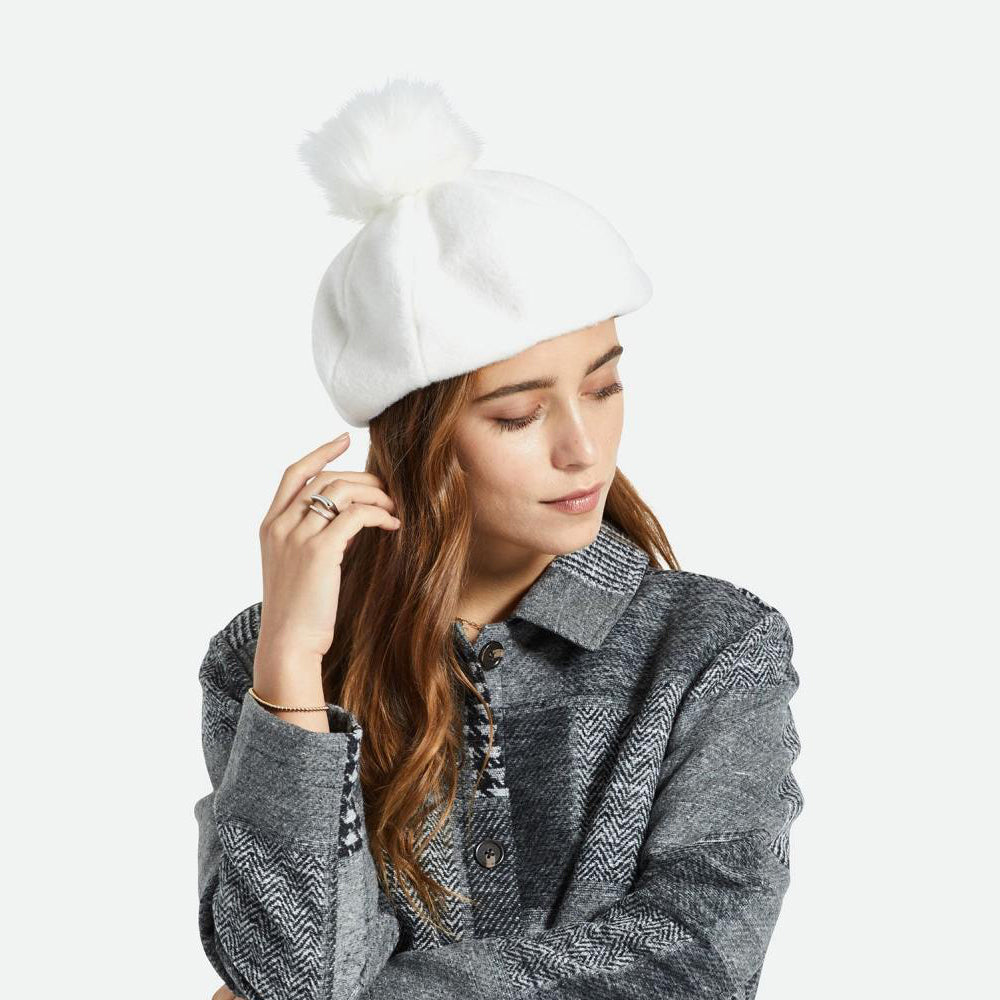 Brixton Hats Natalie Oversized Faux Fur Pom Beret - Off White