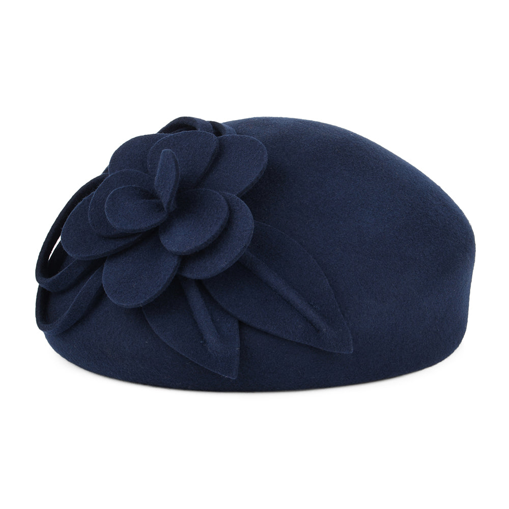 Failsworth Hats Marina Wool Felt Blocked Beret - Navy Blue