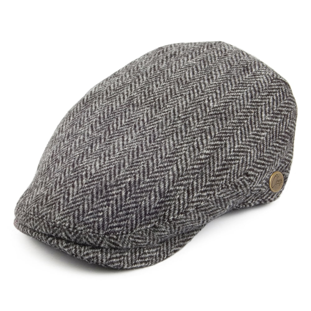 Olney Hats Harris Tweed Herringbone Flat Cap - Grey
