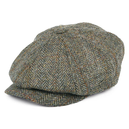 Failsworth Hats Harris Tweed Herringbone Carloway Newsboy Cap - Olive-Blue