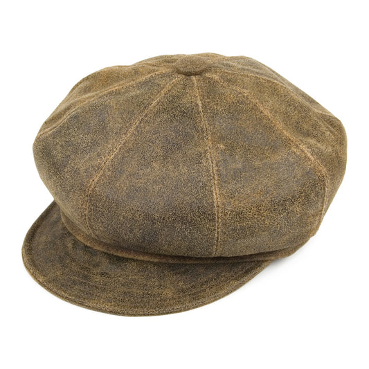 New York Hat Company Antique Leather Baker Boy Cap - Brown