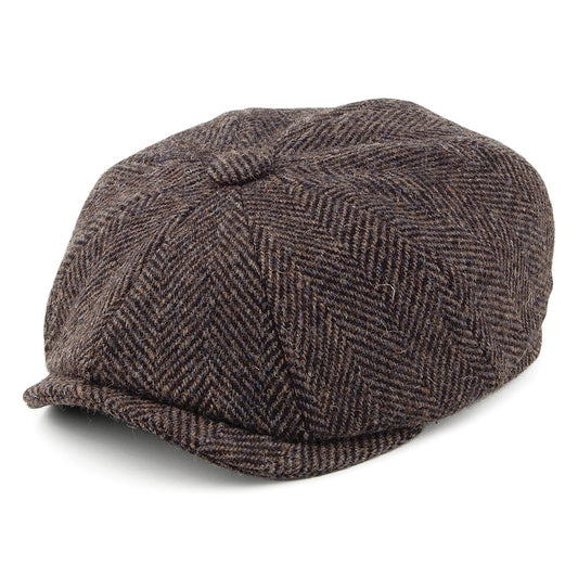 Olney Hats HARRIS TWEED Herringbone Newsboy Cap - Brown