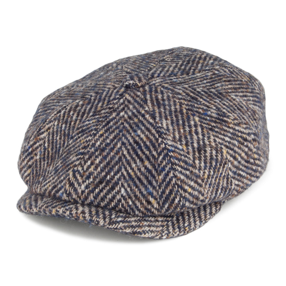 Stetson Hats Hatteras Herringbone Virgin Wool Newsboy Cap - Blue-Brown