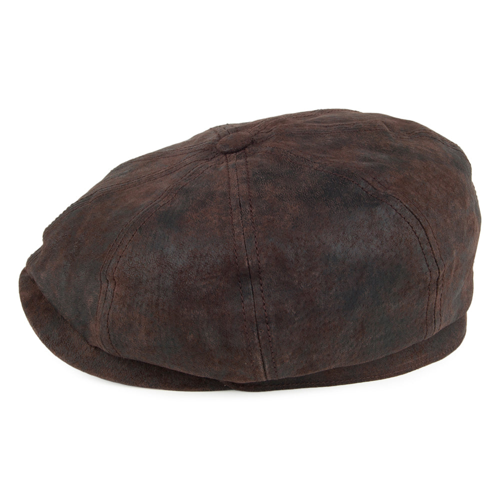 Stetson Hats Hatteras Leather Newsboy Cap - Brown