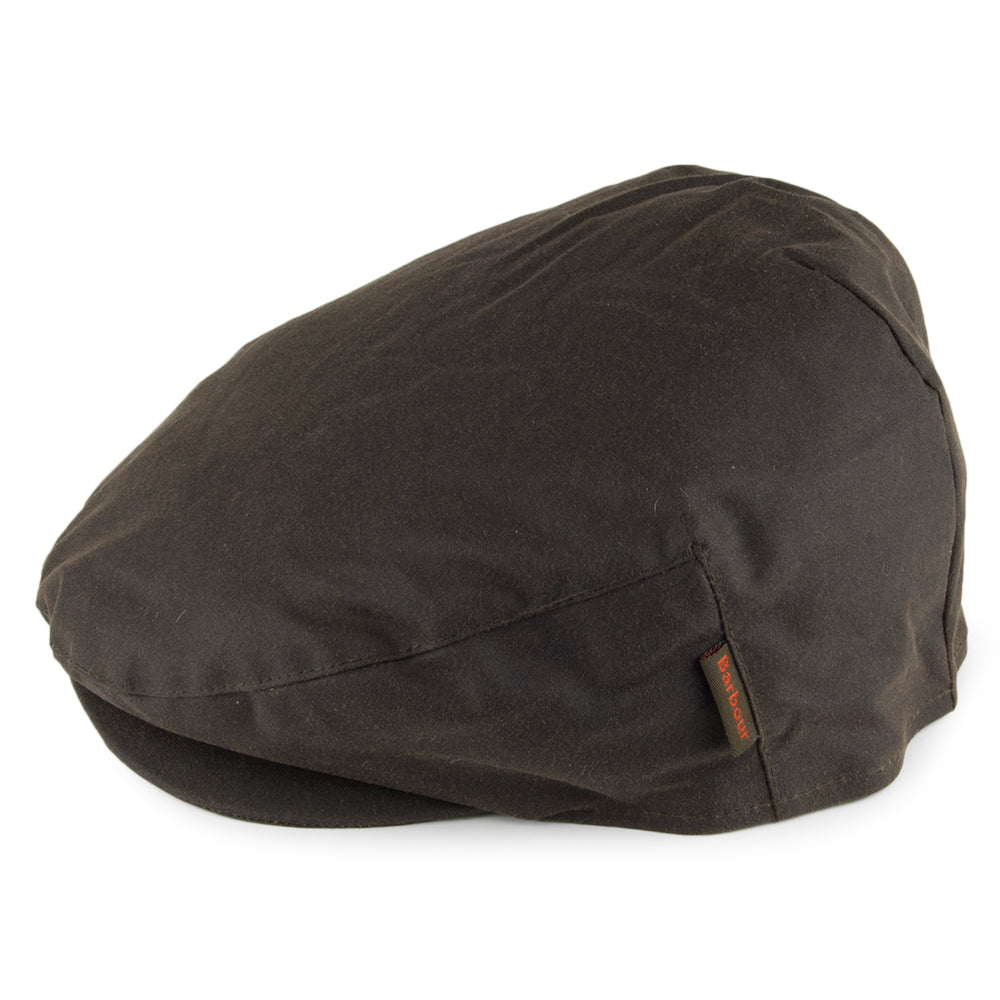 Barbour Hats Cheviot Waxed Cotton Flat Cap with Tartan Earflaps - Olive