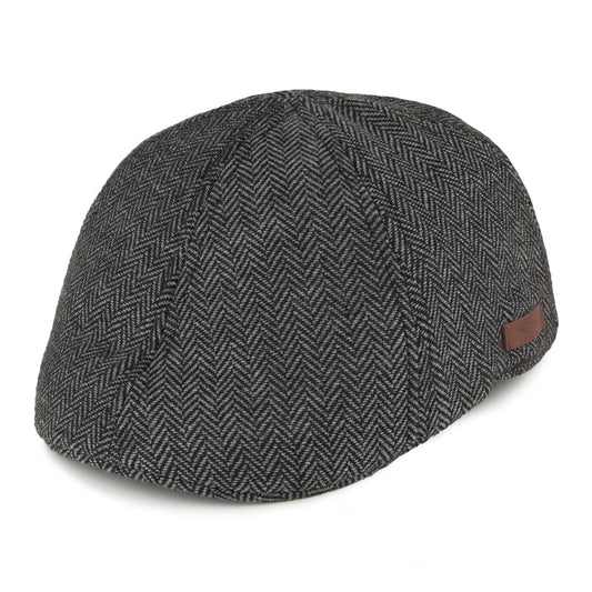 Barts Hats Mr. Mitchell Herringbone Duckbill Flat Cap With Brown Tab - Black