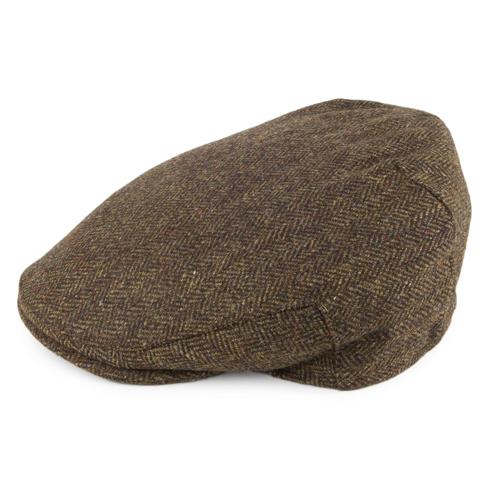 Christys Hats Balmoral Country Tweed Herringbone Flat Cap - Olive