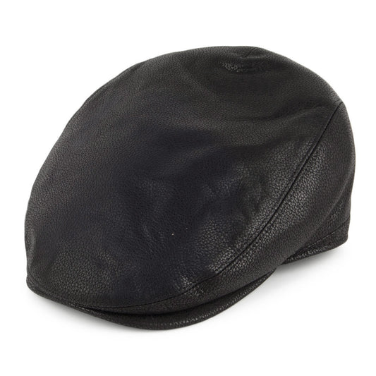 City Sport Leather Deep Fit Flat Cap - Black