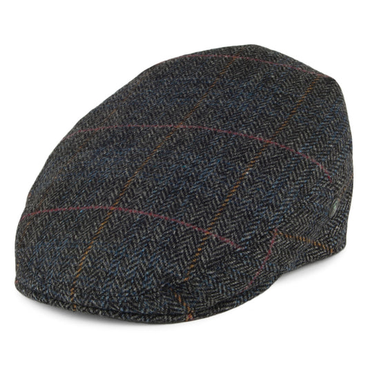 City Sport Windowpane Herringbone Wool Flat Cap - Grey