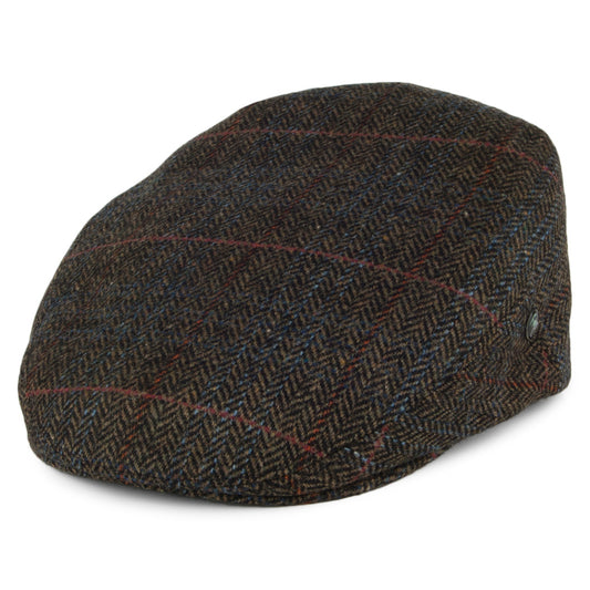 City Sport Windowpane Herringbone Wool Flat Cap - Olive