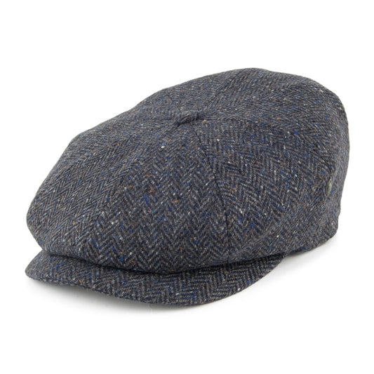 City Sport Herringbone Donegal Tweed Newsboy Cap - Grey-Blue