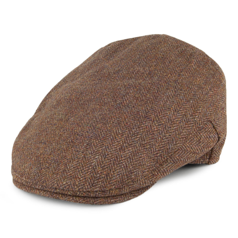 Christys Hats Balmoral Country Tweed Herringbone Flat Cap - Olive-Brown