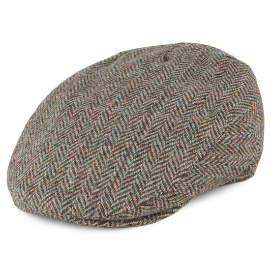 Failsworth Hats Stornoway Harris Tweed Herringbone Flat Cap - Beige-Khaki