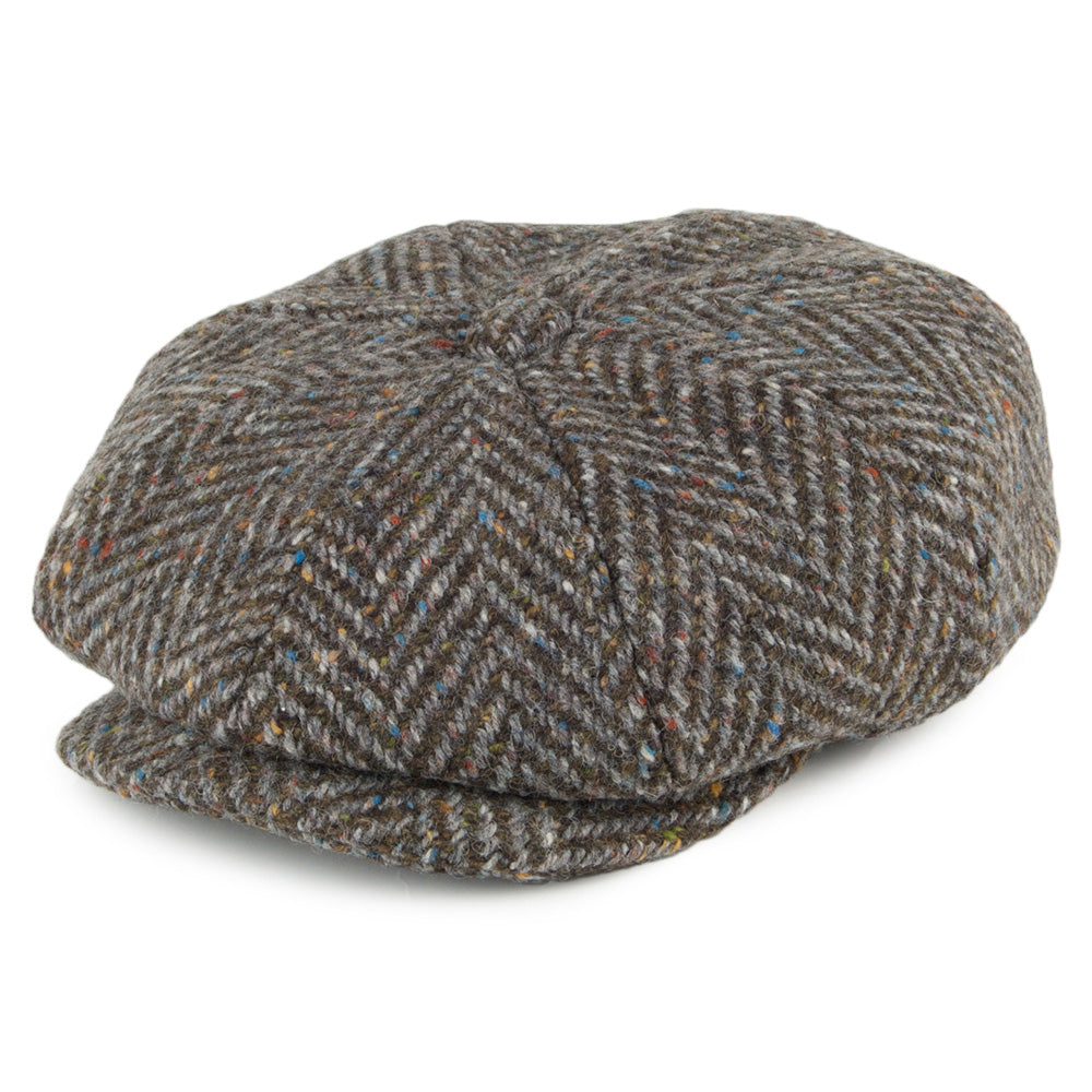 Failsworth Hats Donegal Tweed Herringbone Mayo Newsboy Cap - Peat