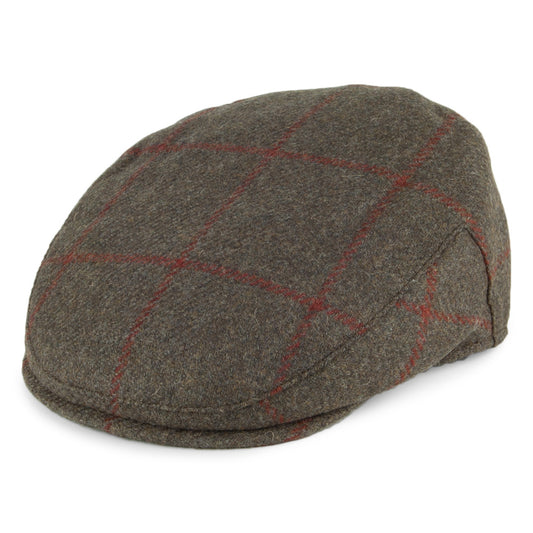 Failsworth Hats Cambridge Windowpane Wool Flat Cap - Olive
