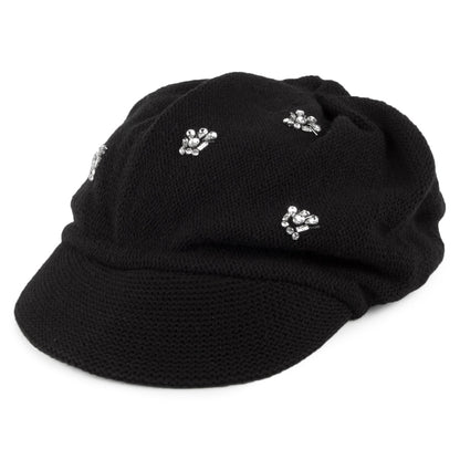 Scala Hats Baker Boy Cap with Rhinestones - Black