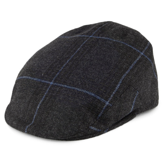 Olney Kinloch Tweed Saxony Flat Cap - Charcoal-Blue