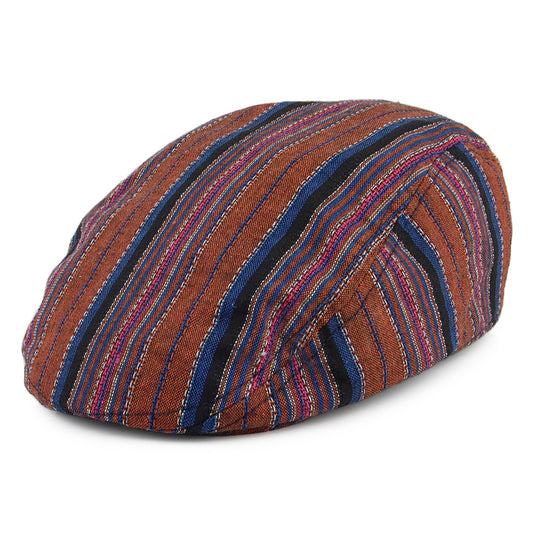 Carlos Santana Antigua Striped Cotton Flat Cap - Brown-Blue