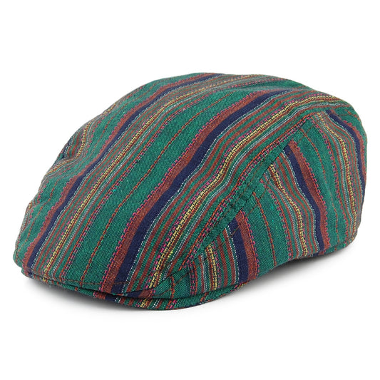Carlos Santana Antigua Striped Cotton Flat Cap - Green-Brown