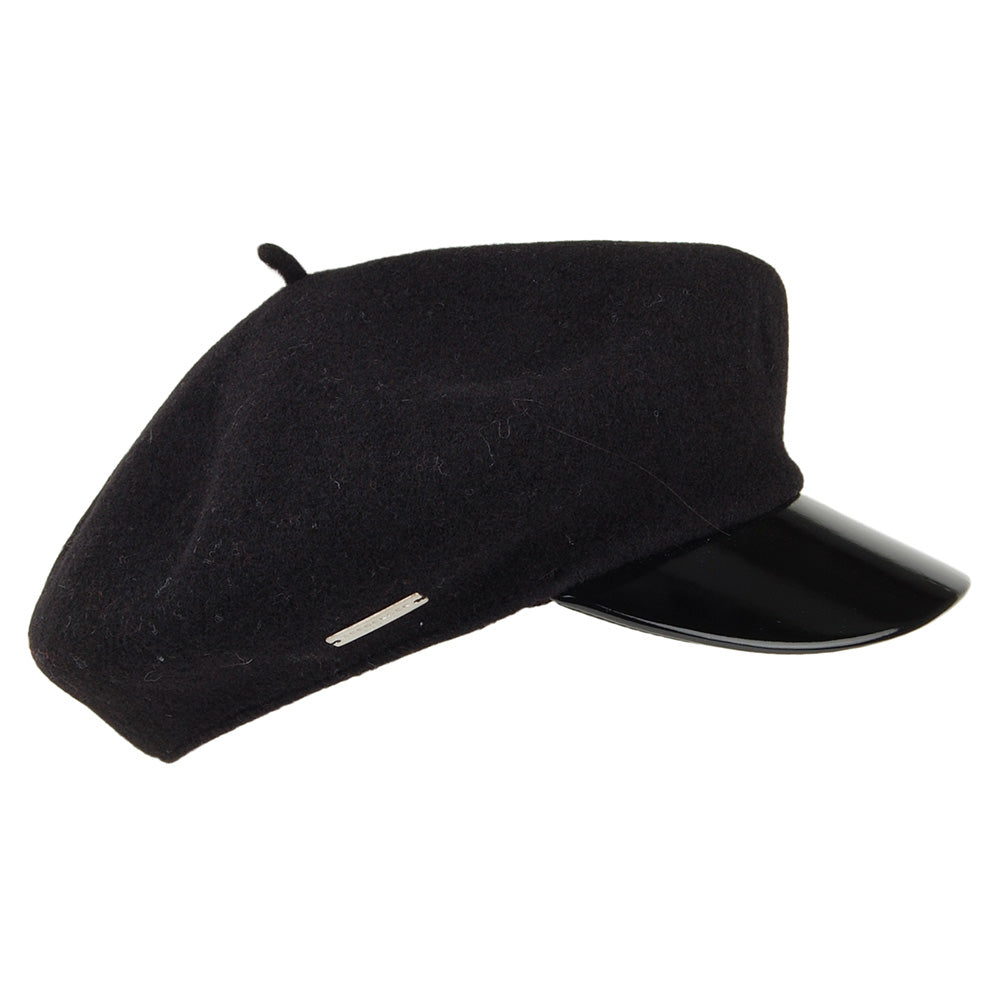 Seeberger Hats Wool Baker Boy Cap - Black