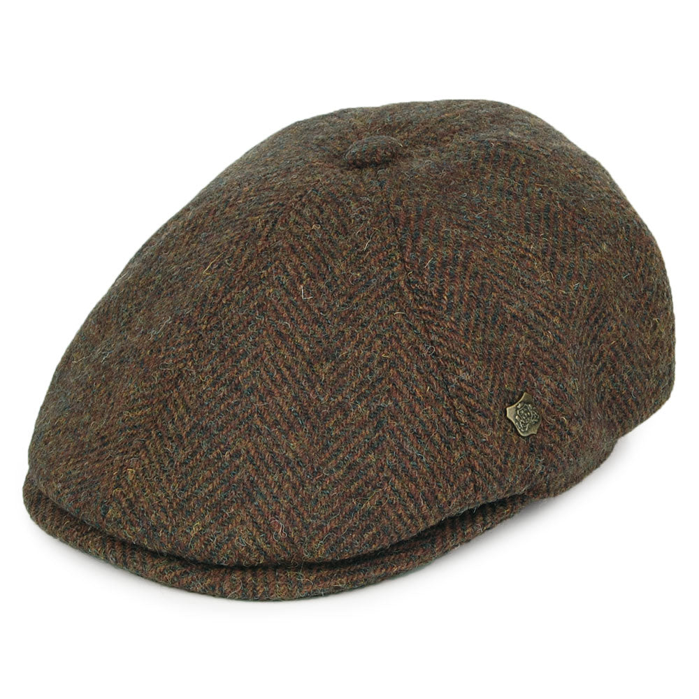 Failsworth Hats Harris Tweed Herringbone Hudson Newsboy Cap - Brown