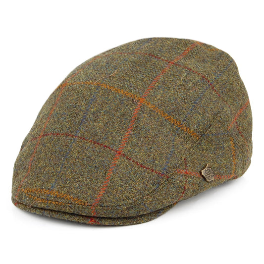Failsworth Hats Gamekeeper Windowpane Water Repellent Flat Cap - Olive-Multi