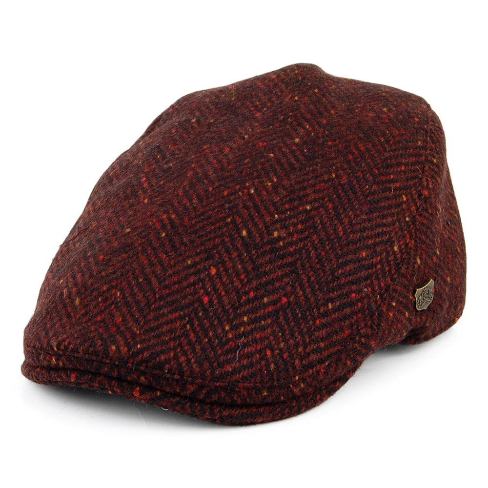Failsworth Hats Stockholm Donegal Tweed Herringbone Flat Cap - Burgundy-Multi