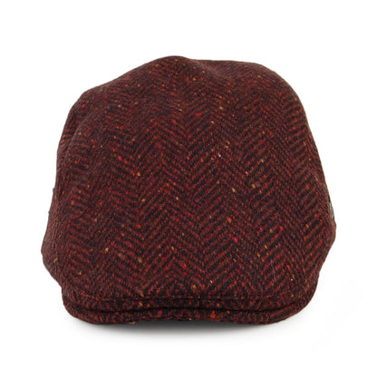 Failsworth Hats Stockholm Donegal Tweed Herringbone Flat Cap - Burgundy-Multi