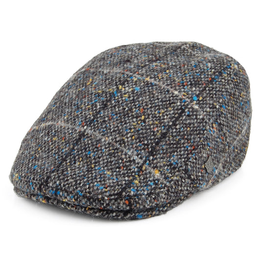 Failsworth Hats Oslo Donegal Tweed Windowpane Flat Cap With Earlaps - Grey Multi
