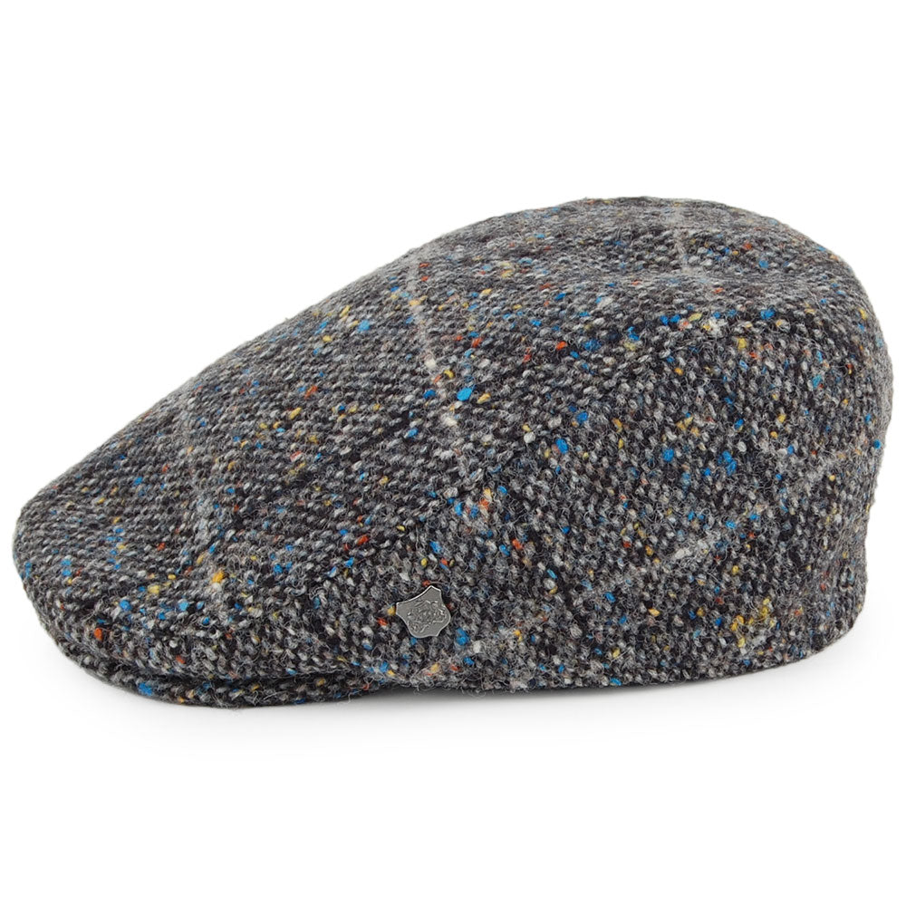 Failsworth Hats Oslo Donegal Tweed Windowpane Flat Cap With Earlaps - Grey Multi