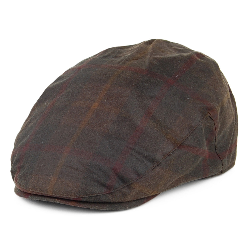 Failsworth Hats Waxed Cotton Windowpane Flat Cap - Brown Multi