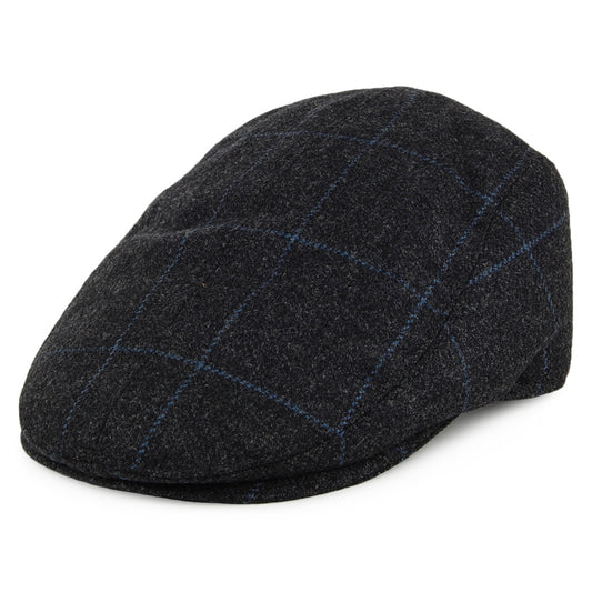 Christys Hats Ascot Windowpane Flat Cap - Grey-Blue
