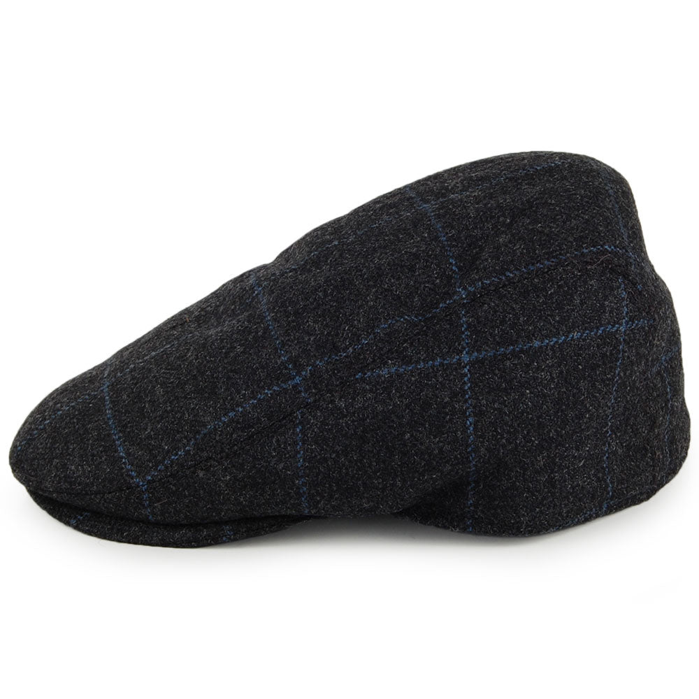 Christys Hats Ascot Windowpane Flat Cap - Grey-Blue