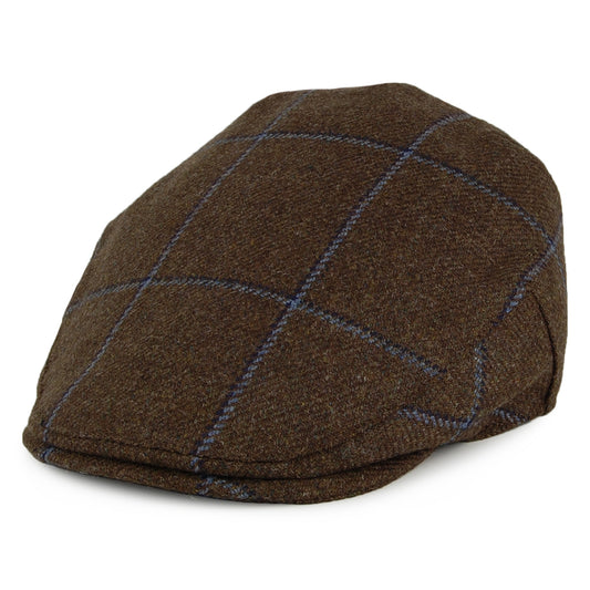 Christys Hats Ascot Windowpane Flat Cap - Olive-Blue