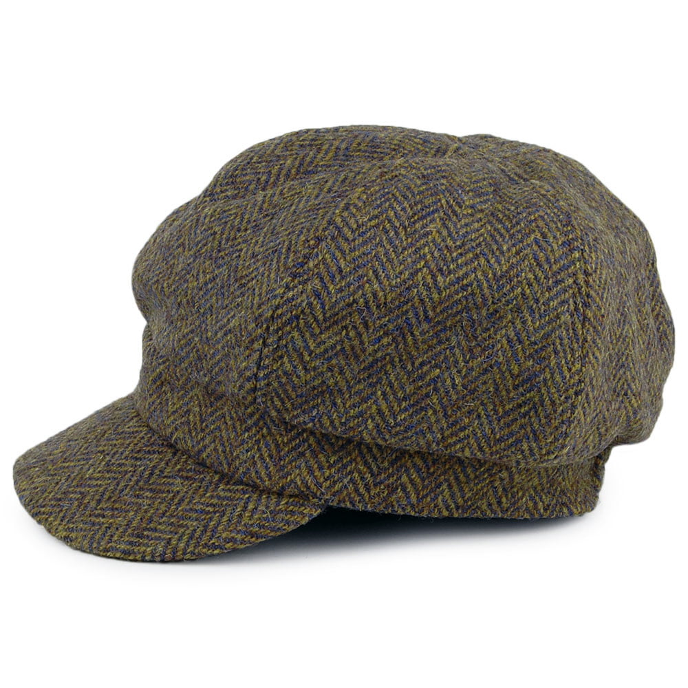 Failsworth Hats Harris Tweed Herringbone Gabby Baker Boy Cap - Olive-Multi